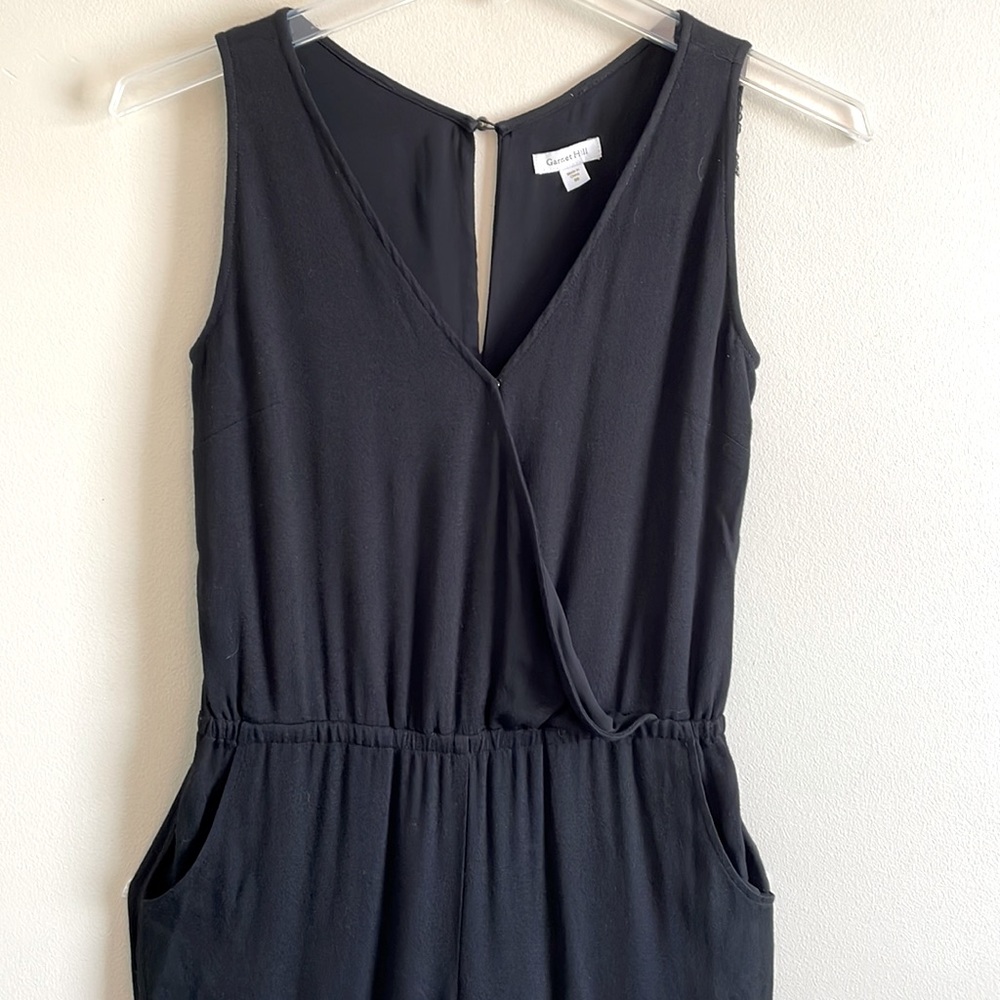 Garnet Hill Jumpsuit - Romper - Plunge V-Neckline, Sleek Black, Size 00